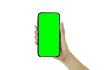 Hand holding Smartphone as png photo and isolated on transparent background for your mobile phone app or web site design, Business technology