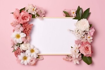 Beautiful floral frame and blank sheet for notes or photos. generative ai