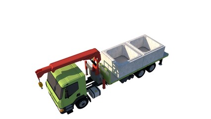 Obraz premium Green Foco Crane Truck 3D Illustration Transporting Box Culvert