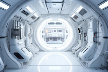 White futuristic interior of a space ship or laboratory