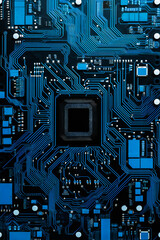 Closeup uf a large circuit board. Information technology concept background.