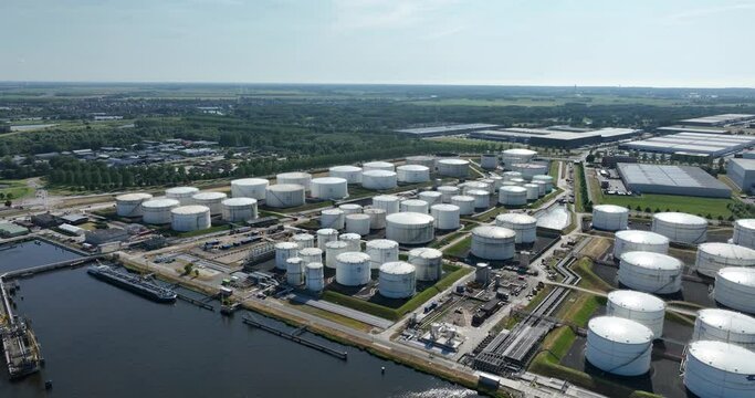 Oil terminal in the Afrikahaven in Amsterdam, The Netherlands. Large petrochemical harbour.
