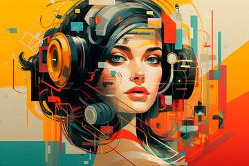 Portrait of a girl. abstraction in the style of risographic retro techniques