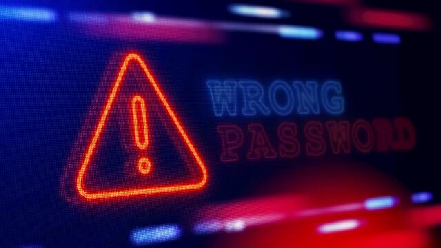 Wrong Password Warning Alert Screen loop Blinking glitch error Animation. concept of Wrong password. Incorrect key, forgot password and username, account protection, danger warning, wrong password.