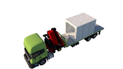 Green Foco Crane Truck 3D Illustration Transporting Box Culvert