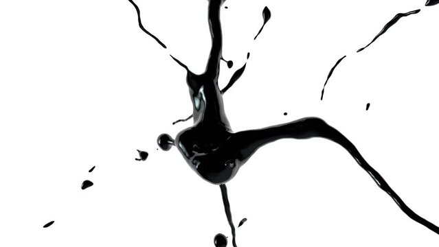 Liquid black ink splash on white background