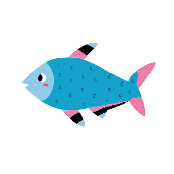 recommend clip art: Cute fish character in cartoon style. Funny sea animal for kids. Vector illustration
