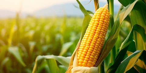 Fotobehang Corn cobs in corn plantation field. © Александр Марченко