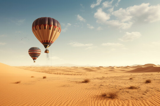 Aerostats fly over the desert.