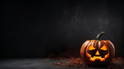 Halloween pumpkin on a dark background, Gnererative AI