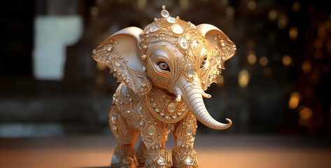 cute baby elephant gold and jewelry fractal iteration. Generative Ai content