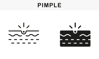 Skin Acne, Inflammation Sebum, Comedo Pictogram. Pimple Line and Silhouette Black Icon Set. Blackhead, Deep Pustule Skin Problem Symbol Collection. Isolated Vector Illustration