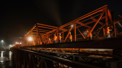 Fototapeta na wymiar Nighttime Bridge Work
