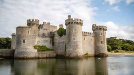 Fototapeta na wymiar Enchanting Stone Castle Surrounded by Glistening Waters