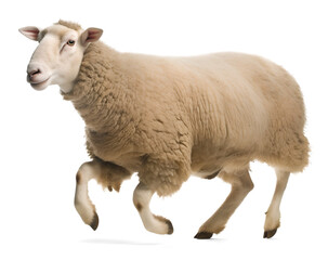 Naklejka na ściany i meble an ewe sheep running on isolated background