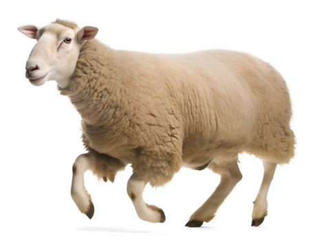 an ewe sheep running on isolated background