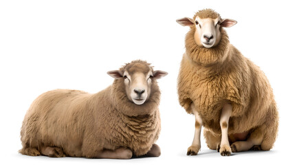 Fototapeta premium Merino Wool Sheep sitting on isolated background