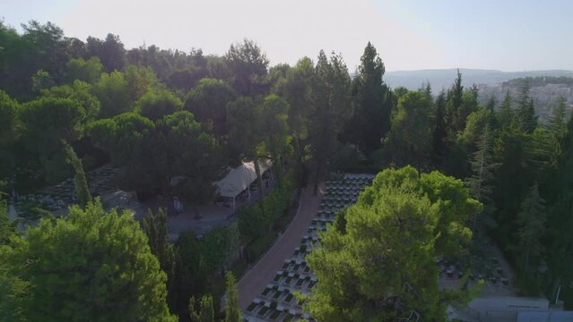 Memorial to soldier who was killed - Mount Herzl cemetery at sunset - parallax shot