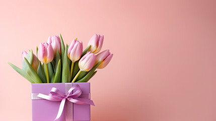 Bright Colors and a Gift Box on Pink Background