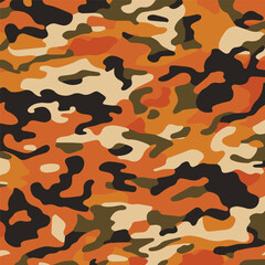 Naklejka premium Camouflage seamless pattern. Trendy style camo, repeat print. Vector illustration. Khaki texture, perfect for military army design