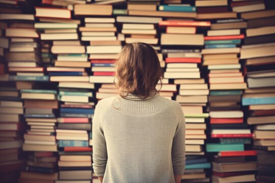 The Child Stands On The Mountains From The Books, The View From Behind.