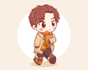 Cute boy wearing autumn clothes cartoon character