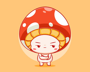 Cute mushroom feeling annoyed cartoon illustration