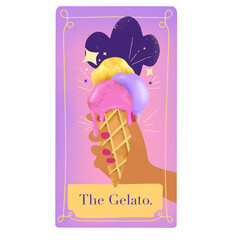 Tarot card, the ice cream. Funny and colorful vector illustration for a gift, posters, stickers, getting card, banner, invitation
