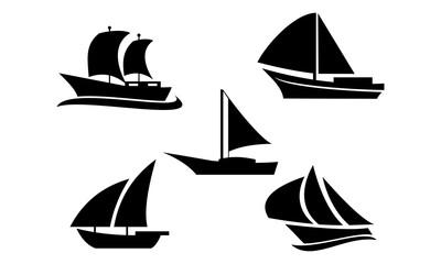set sailing ship boat vector logo