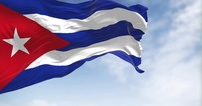 Cuba national flag waving in the wind on a clear day