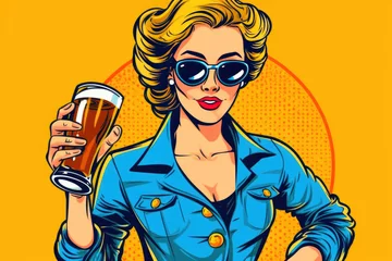 Poster Oktoberfest Cheers: Beer-Serving Waitress in Retro Pop Art © Andrii 