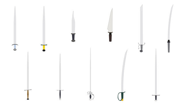 Long sword and knife isolated