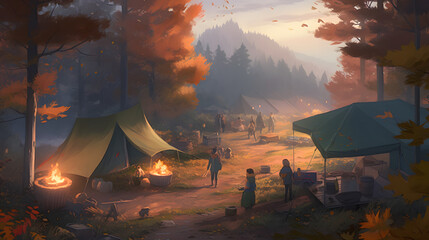 秋の美しいキャンプ体験 No.045  Picturesque Autumn Camping Experience Generative AI