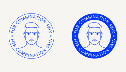 For combination skin label, beauty logo, tag, stamp for men's skincare packaging. Icon for cream, toner, moisturizer, facial mask, lotion
