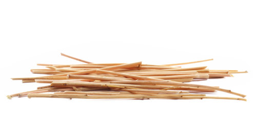 Pile dry yellow branches, twigs isolated on white, side view 