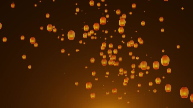 Flying Sky burning flame lanterns seamless pattern Loop Animation Background. Diwali festival, Mid Autumn Festival or Chinese festive. Luminous floating lamps night sky Lanterns floating.