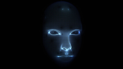 Face Scanning Digital blue lines connected dots hologram motion animation future rotating vr polygonal man head body interface sensor software model protected safety 3d rendering