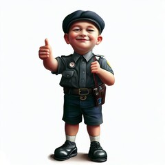 Young boy dressed as a Police Officer on white background