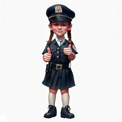 Young girl dressed as a Police Officer on white background