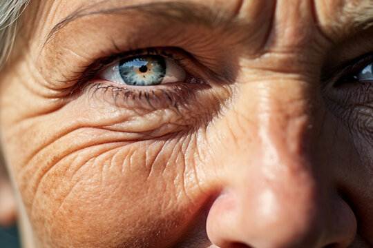 The face of a beautiful 70 year old woman. close up photography