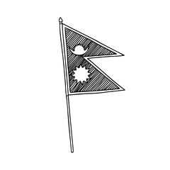 Flag of Nepal. Vector, black and white hand drawn flag.