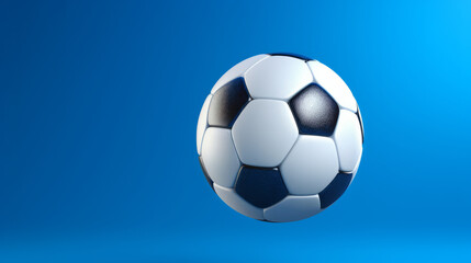 Fototapeta na wymiar A soccer ball flying through the air on a blue background