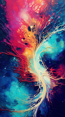 Abstract mixed colors paint flow background. Wavy vibrant wallpaper
