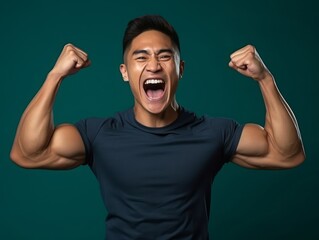 Photo shot of 30 years old asian  man in emotional dynamic pose