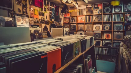 Deurstickers Muziekwinkel Vintage Record Shop