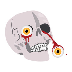 Skull with bloody eyes on white background. Halloween vector illustration