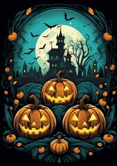 Halloween Poster or Flyer Creepy Scary Background for october night made with Generative AI