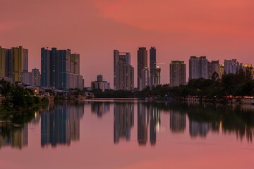 downtown Jakarta at sunset