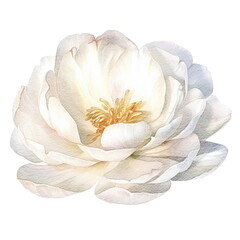 White peony flower. Watercolor illustration created with Generative Ai technology