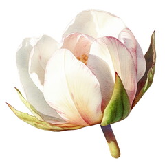 White peony blossom. Watercolor illustration created with Generative Ai technology